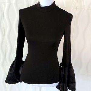 ASOS MOCK NECK TOP WITH LARGE BELL SLEEVES XS